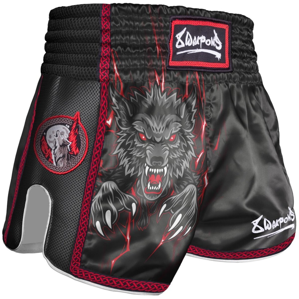 8Weapons Muay Thai Shorts Wolf Kids, Schwarz-Rot