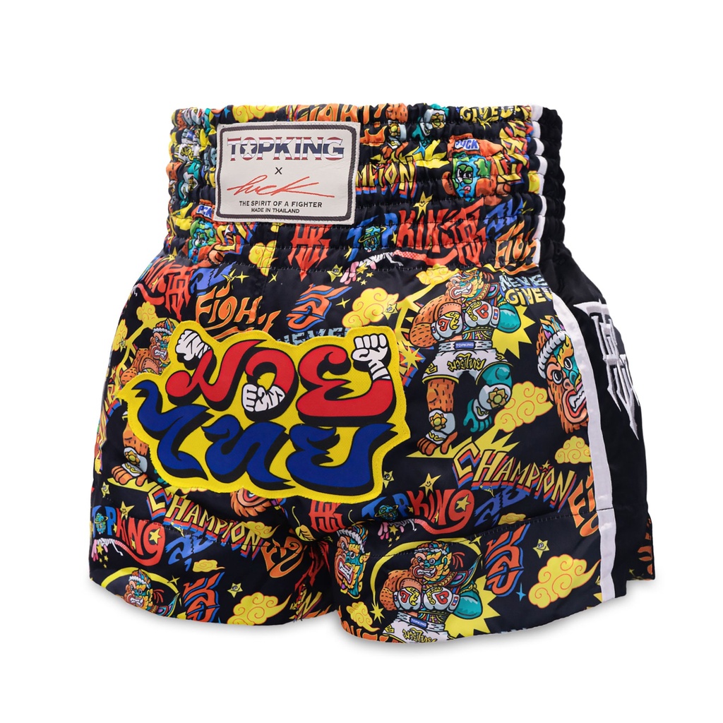 Top King Muay Thai Shorts X Puck, Schwarz