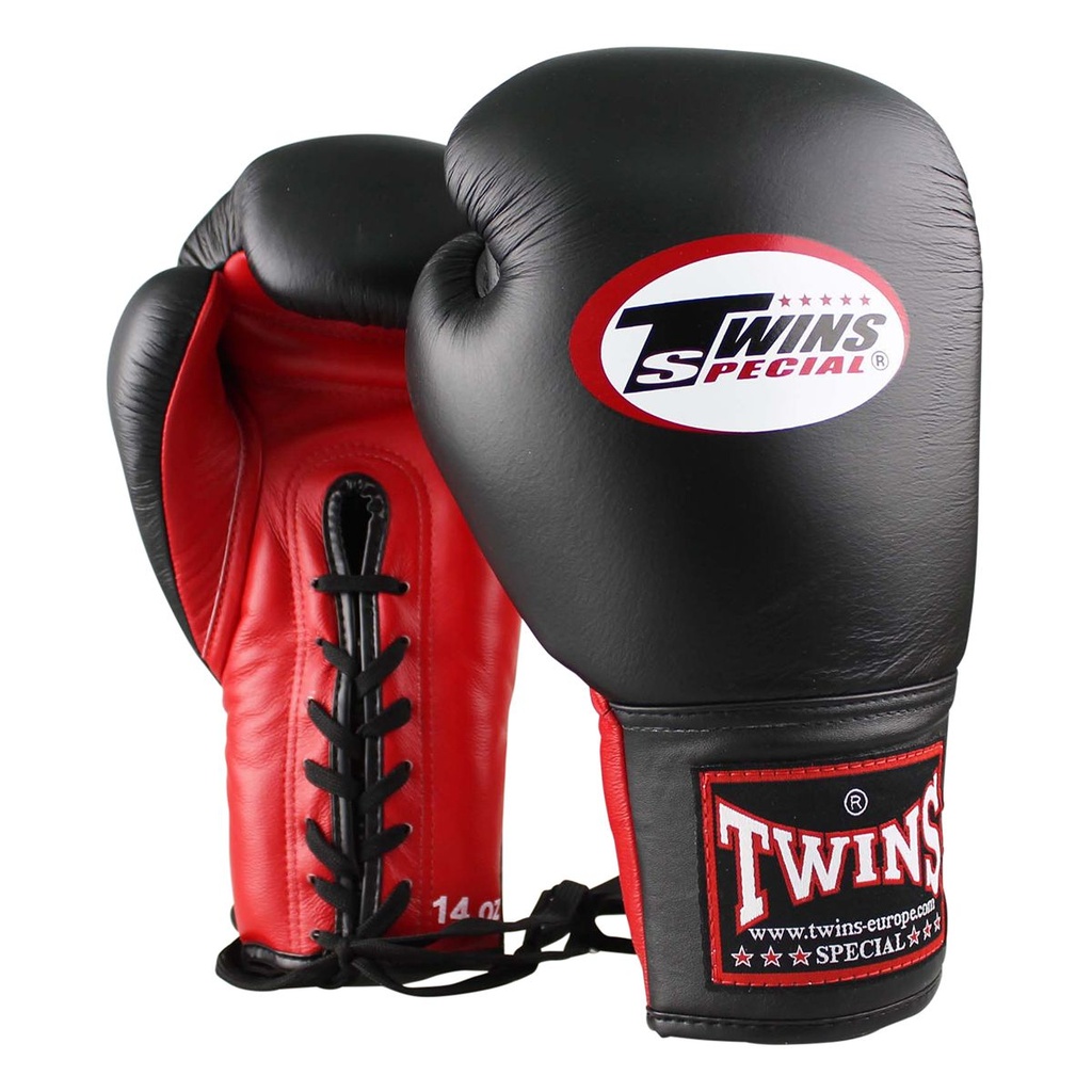 Twins Boxhandschuhe BGLL-1 Pro Fight 10oz mit Schnürung, Schwarz-Rot (Kopie)
