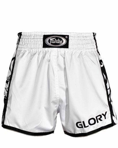 SALE 244 Fairtex Muay Thai Shorts Glory BSG3, Weiß-Schwarz