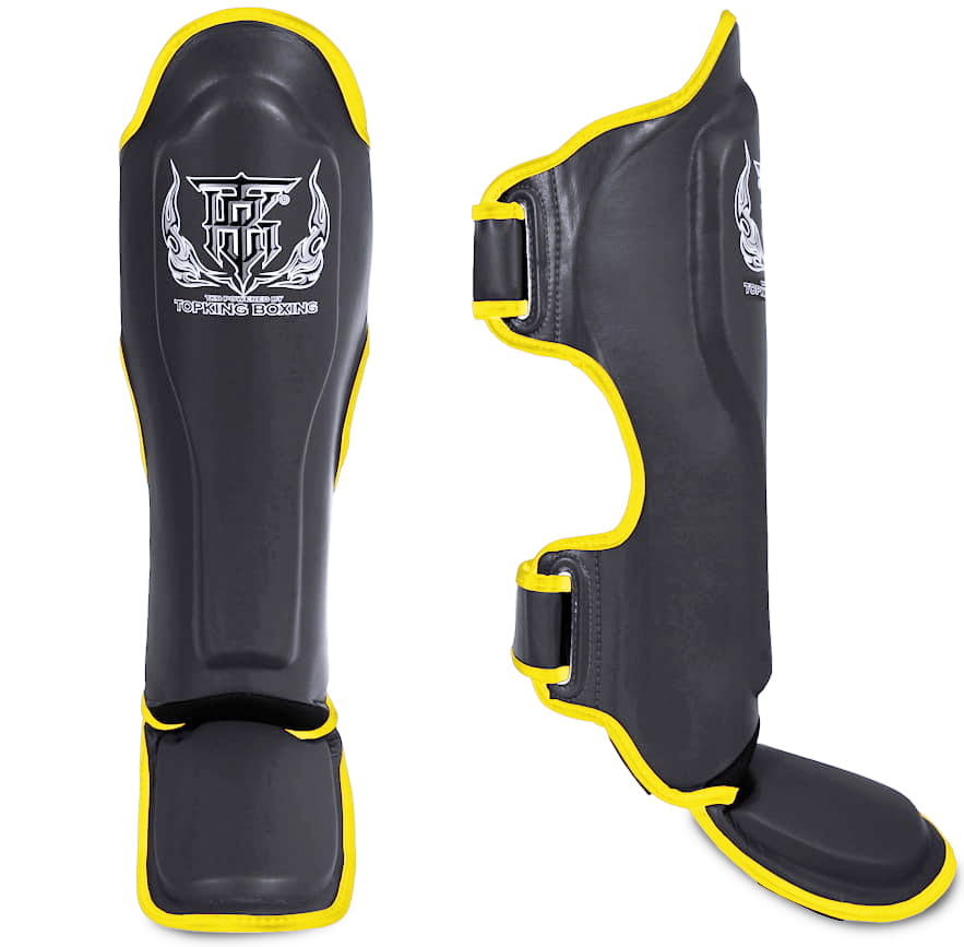 Top King Shin Guards Pro Leather, Black-Yellow