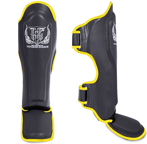 Top King Shin Guards Pro Leather, Black-Yellow