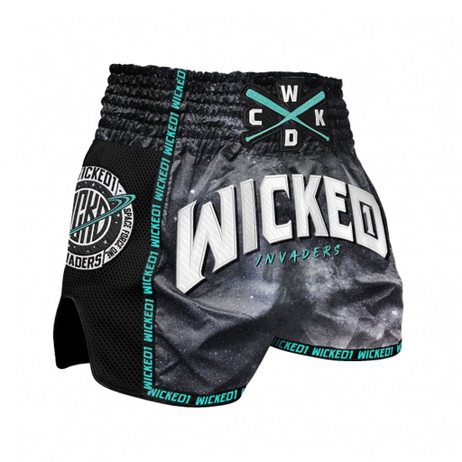 SALE 413 Wicked One Muay Thai Shorts Invaders, Schwarz