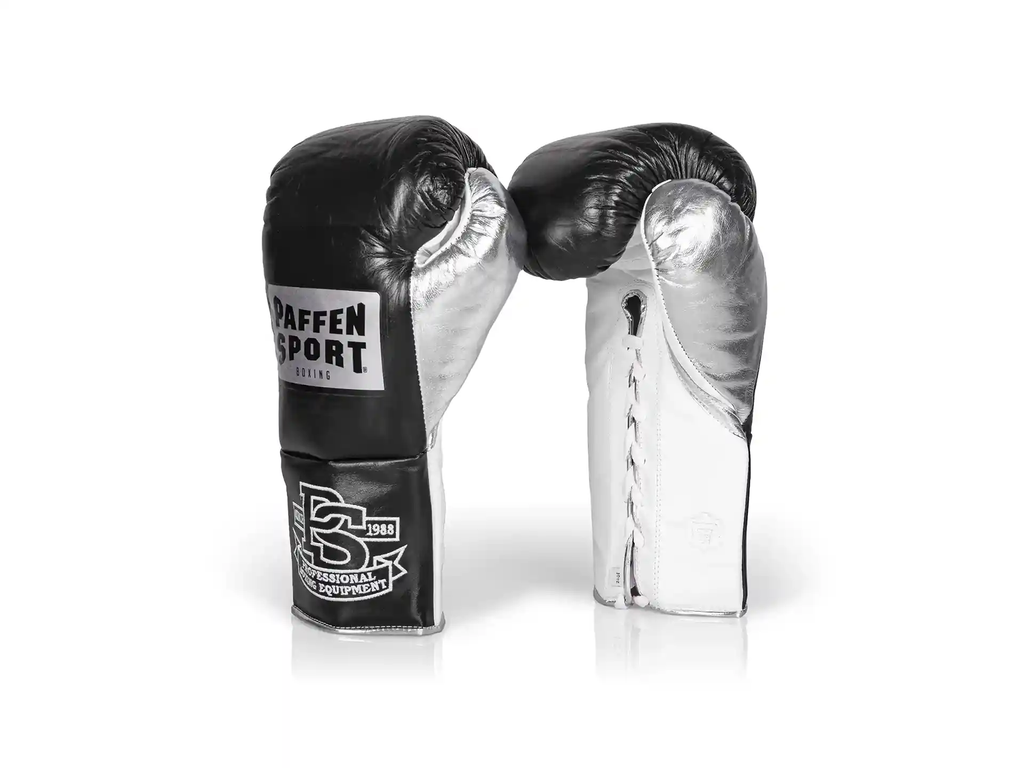 Paffen Sport Boxhandschuhe Pro Mexican TF Fight mit Schnürung, Schwarz-Silber
