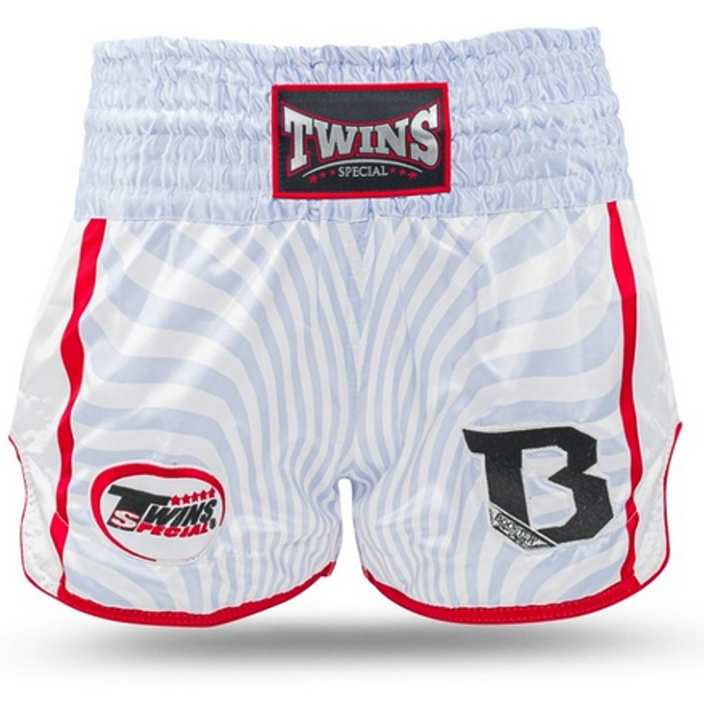 Twins Muay Thai Shorts X Booster No.8, Weiß-Rot