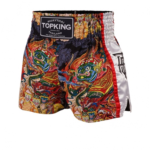 Top King Muay Thai Shorts TKTBS-205-WH, Weiß-Mehrfarbig