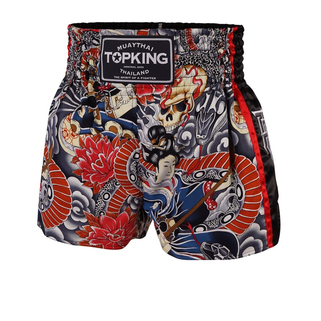 Top King Muay Thai Shorts TKTBS-206-WH, Weiß-Mehrfarbig