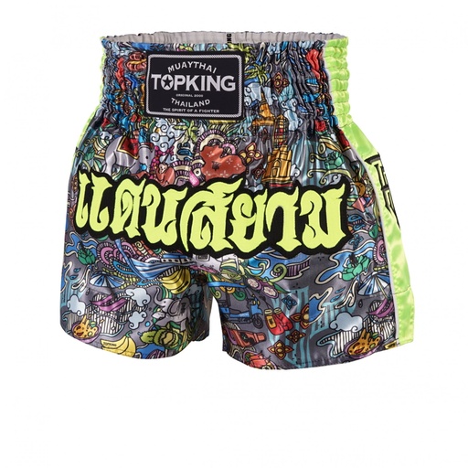 Top King Muay Thai Shorts TKTBS-225-GN Thai Culture, Multicolored