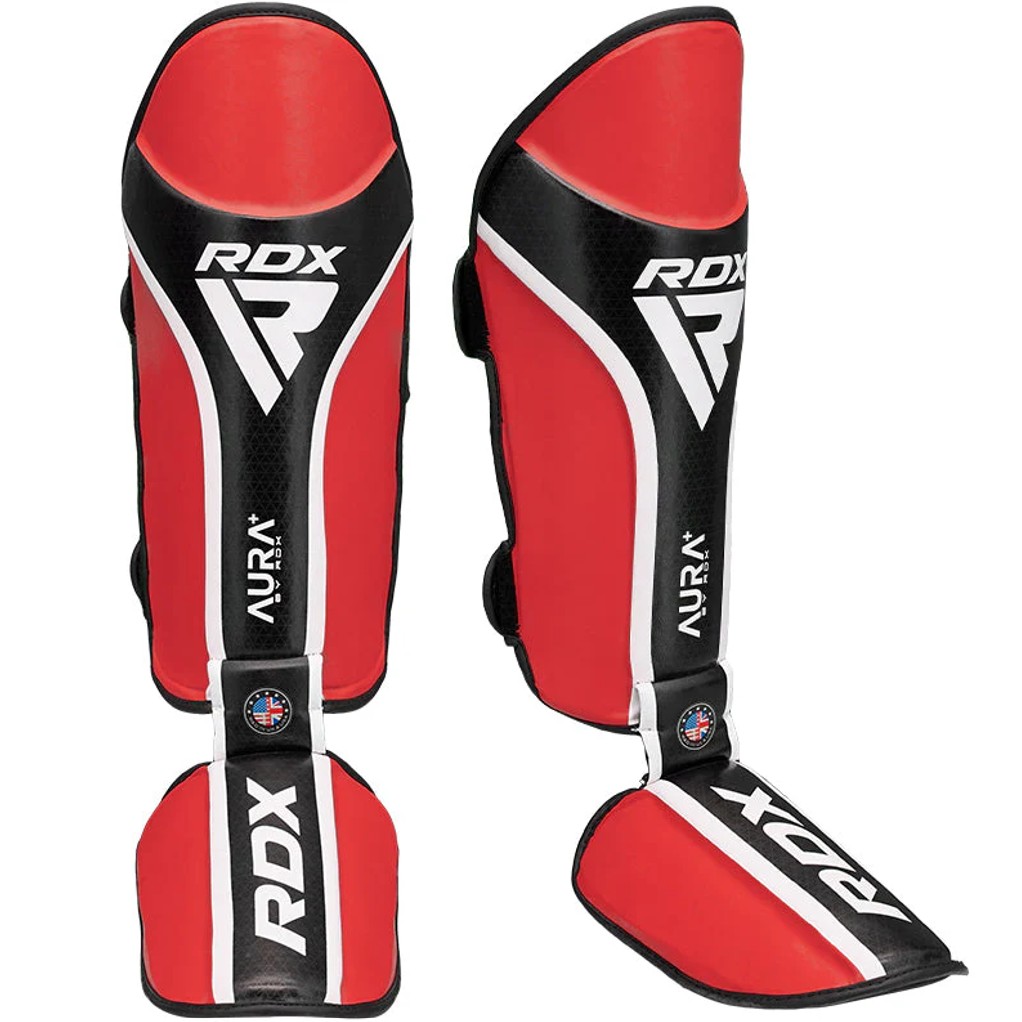 RDX Shin Guards Aura Plus T17, Red-Black