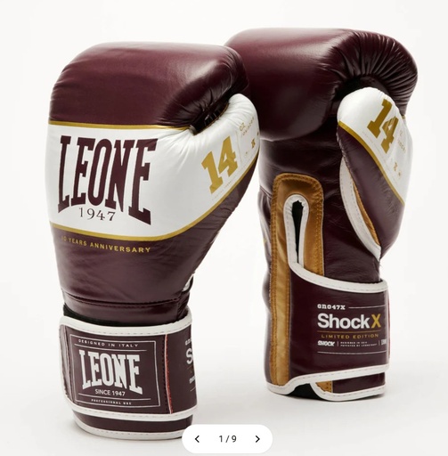 Leone Boxing Gloves Shock X, Burgundy Red
