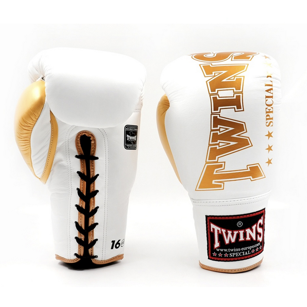 Twins Boxhandschuhe BGLL-8 mit Schnürung, Weiß-Gold