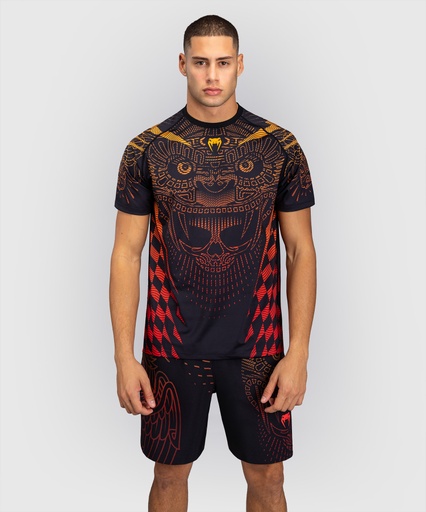 Venum T-Shirt Dry-Tech Quetzal Fury, Schwarz-Rot-Mandarin