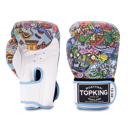 Top King Boxing Gloves Thai Culture, Blue-White