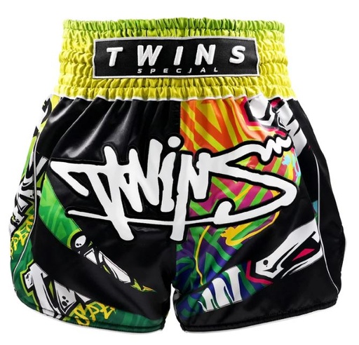 Twins Muay Thai Shorts Graffiti, Black-Multicolor
