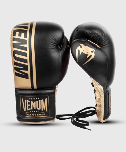 Venum Boxhandschuhe Shield Pro Fight mit Schnürung, Schwarz-Gold