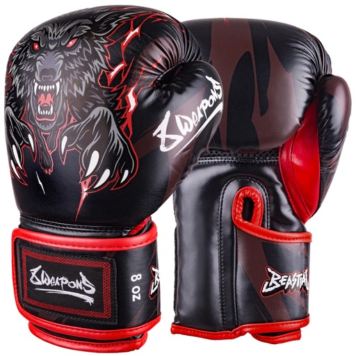 8Weapons Boxing Gloves Wolf Kids, Black-Red